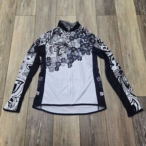 Canari Women's Zip Up Cycling Bike Riding Shirt Med Black White Floral Jersey